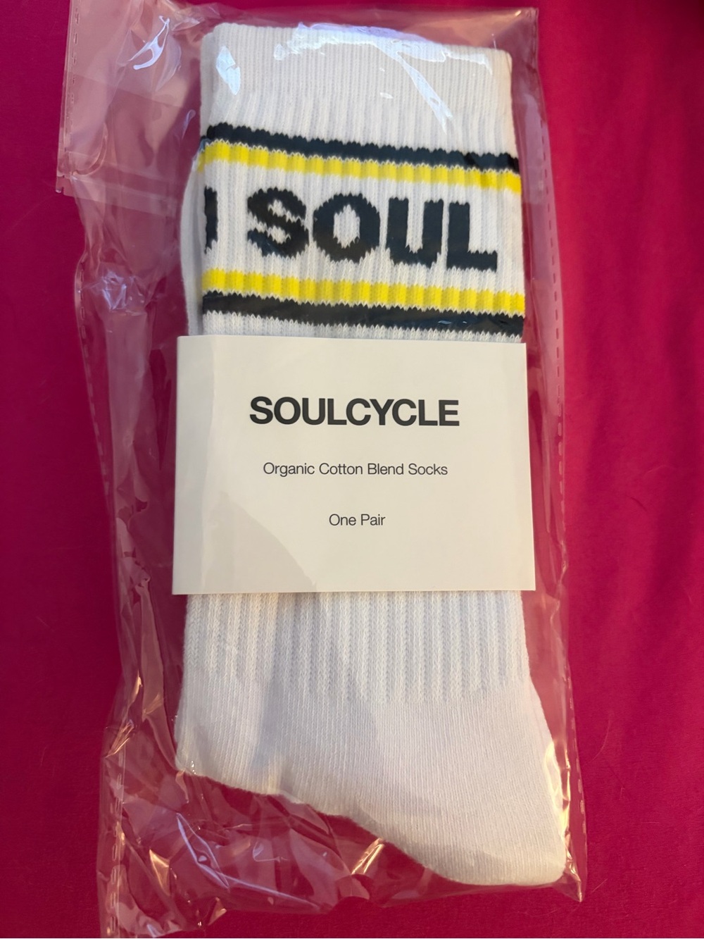 soulcycle White Crew Socks with Yellow and Black Stripes